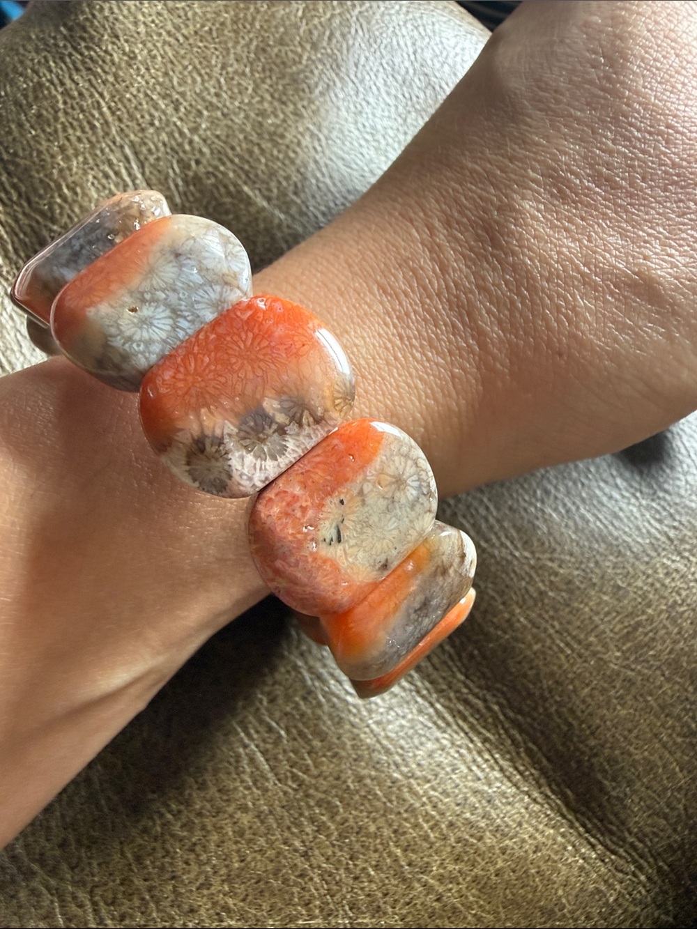 Artisan Orange and Gray Chunky fossilized coral 🪸 Bracelet one of a kind NWOT